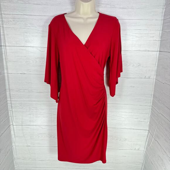 VTG MSK small red wrap dress bell sleeve siren fairy prom y2k mini romantic USA - Picture 1 of 10